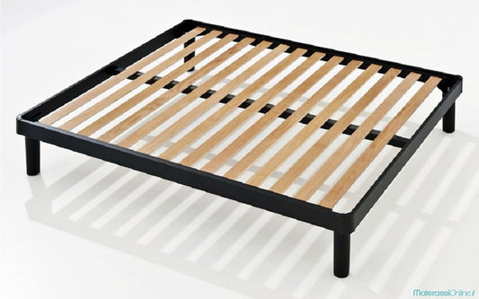 Rete a doghe in legno matrimoniale con telaio in ferro alto