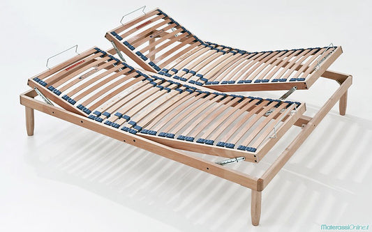 Rete matrimoniale a doghe con meccanismo alza testa piedi manuale